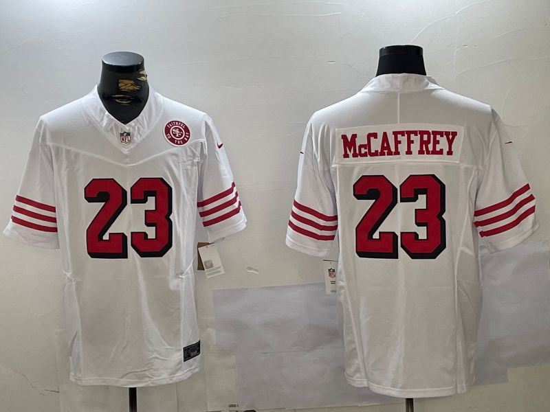 Men San Francisco 49ers #23 Mccaffrey White Three generations 2024 Nike Vapor Limited NFL Jersey style 2